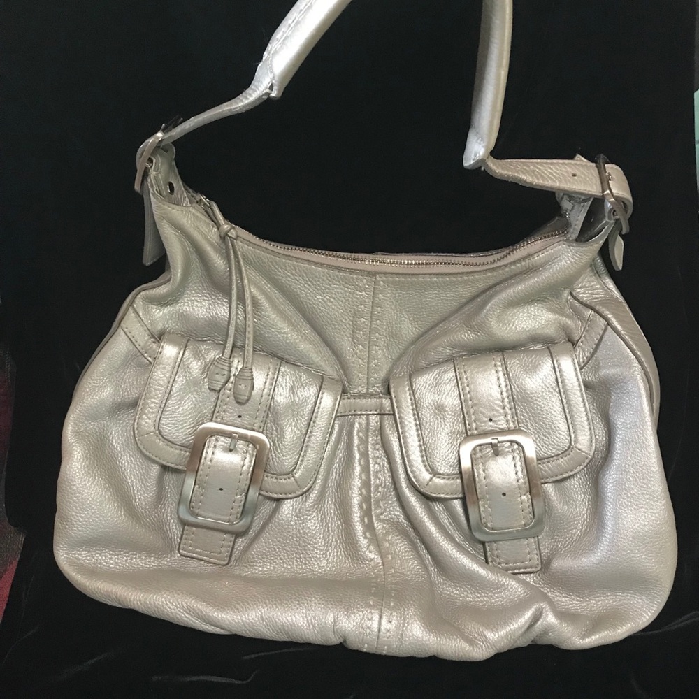 Cole Haan Silver Metallic Leather Hobo Bag